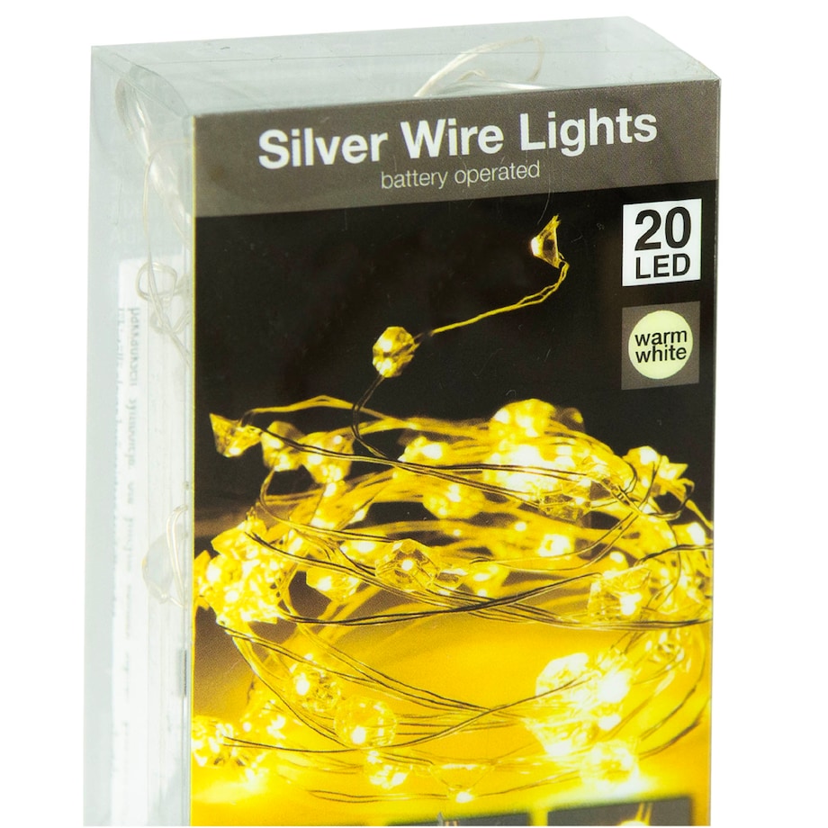 Lampki Druciki 20 Led Na Baterie Boże Narodzenie Ciepły Biały 95 Cm Diament