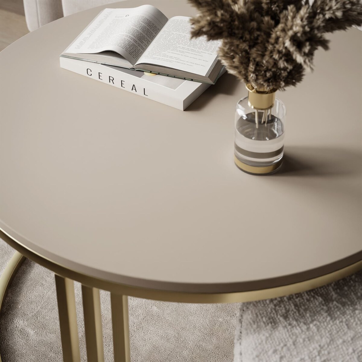 Stolik kawowy z pufą LORI MAT złoto szczotkowane,kaszmir mat / Coral 65