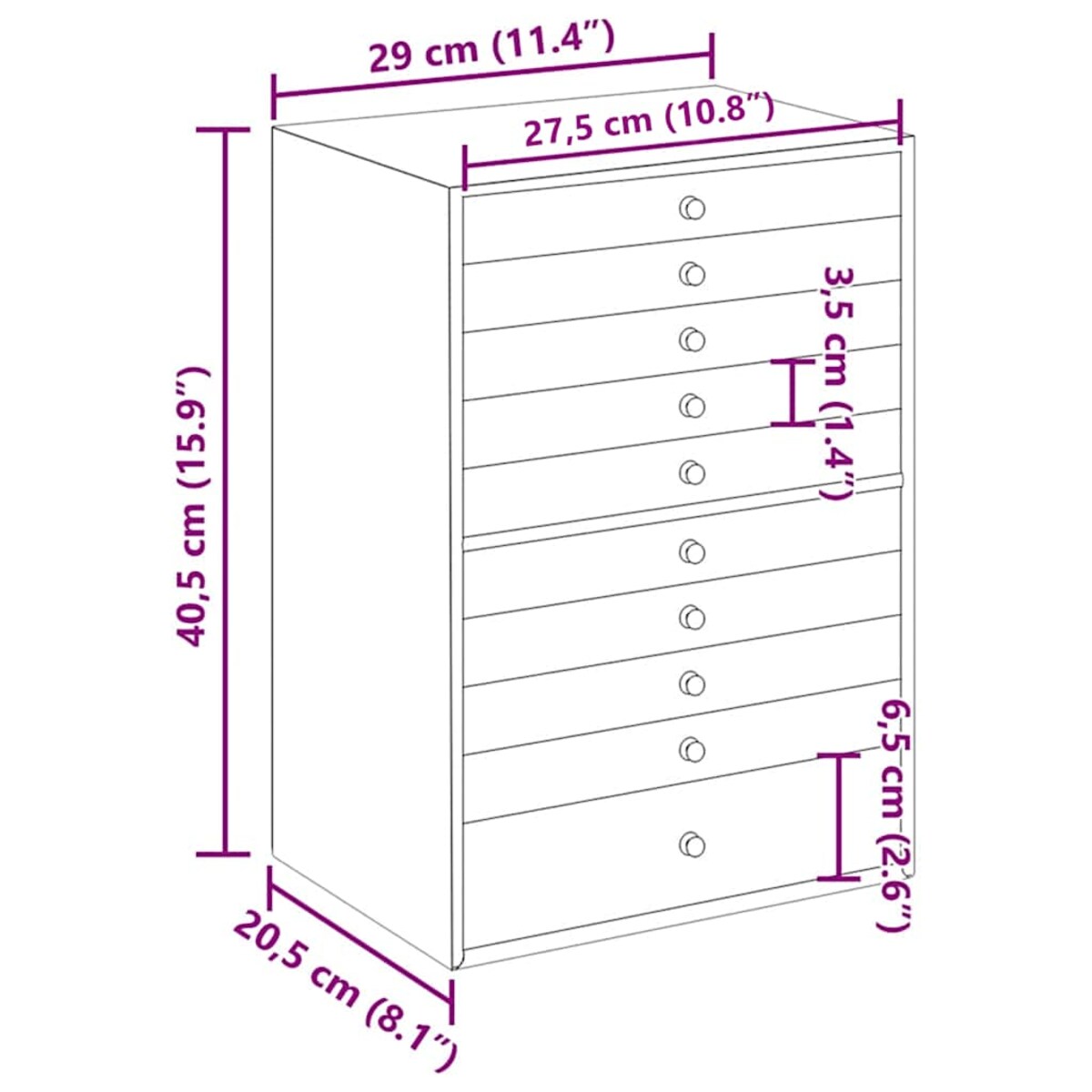 vidaXL Pudełko na biżuterię 10-warstwowe z uchwytami na zegarki, czarne, 29x20,5x40,5 cm