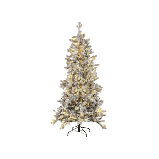 Ośnieżona sztuczna choinka ze światełkami 180 cm biała TATLOW