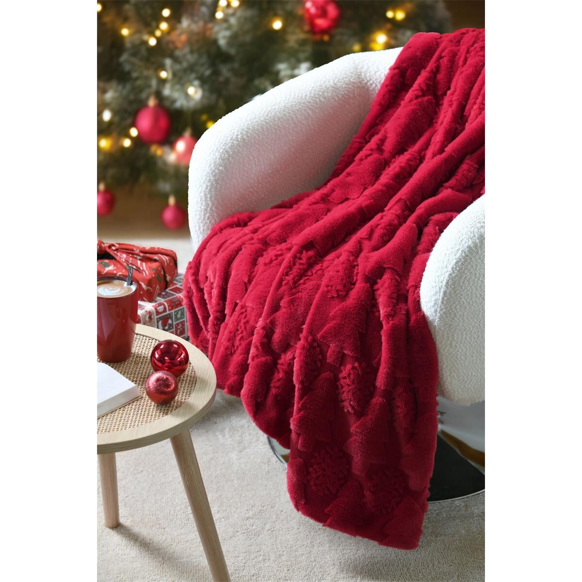 Koc pluszowy HOHOHO, ze świątecznym wzorem, 130 × 160 cm