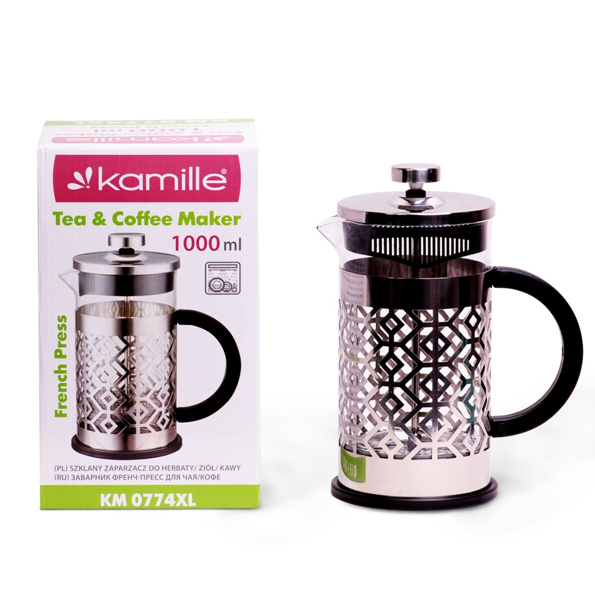 Zaparzacz szklany do herbaty kawy 1L tłokowy french press KAMILLE