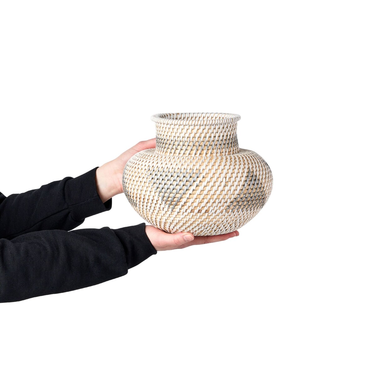 Wazon dekoracyjny rattanowy 22 cm biało-szary ASAHAN