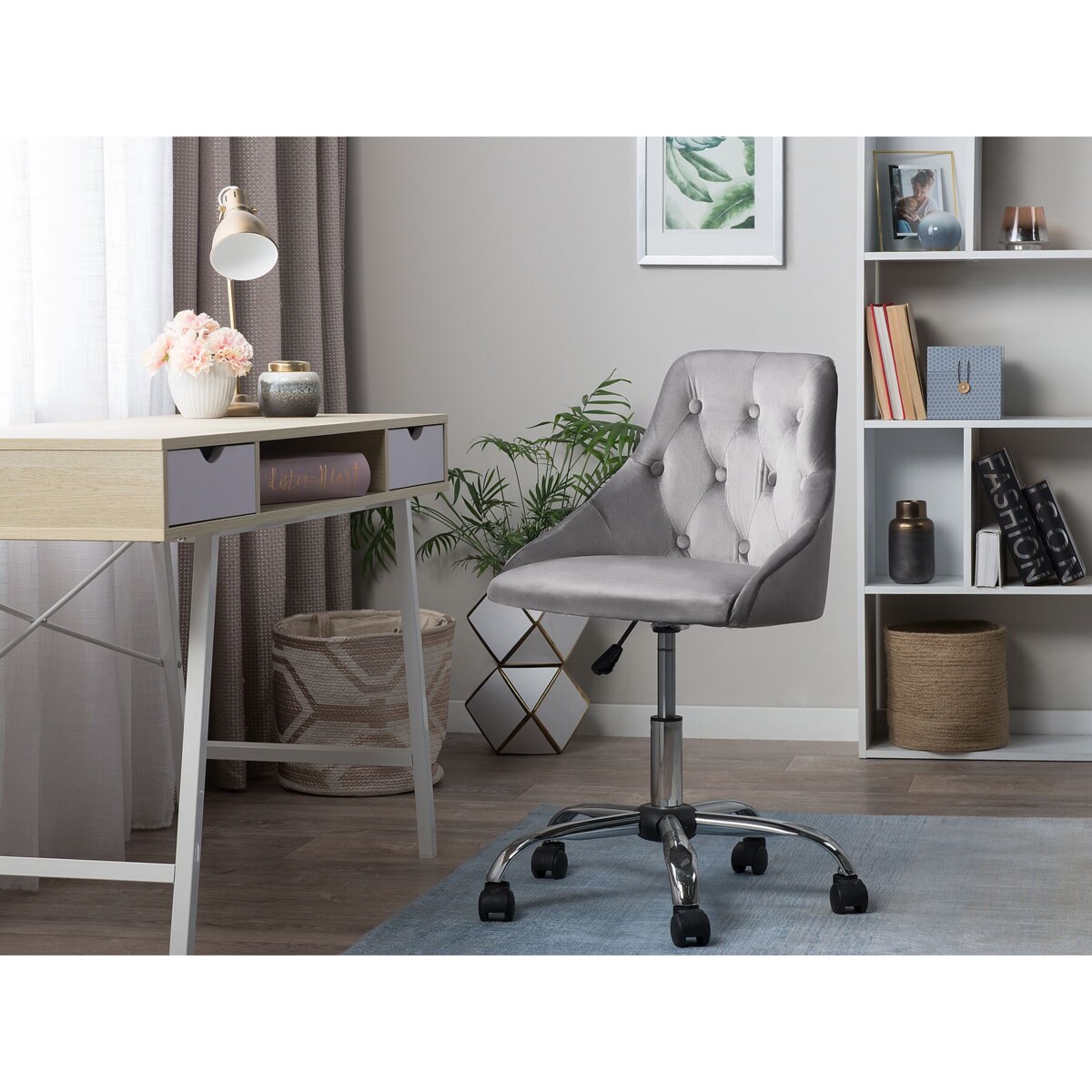 Krzesło biurowe regulowane welurowe szare PARRISH