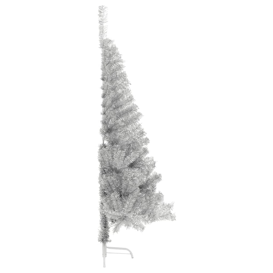 vidaXL Sztuczna choinka połówka ze stojakiem, srebrna, 120 cm, PET