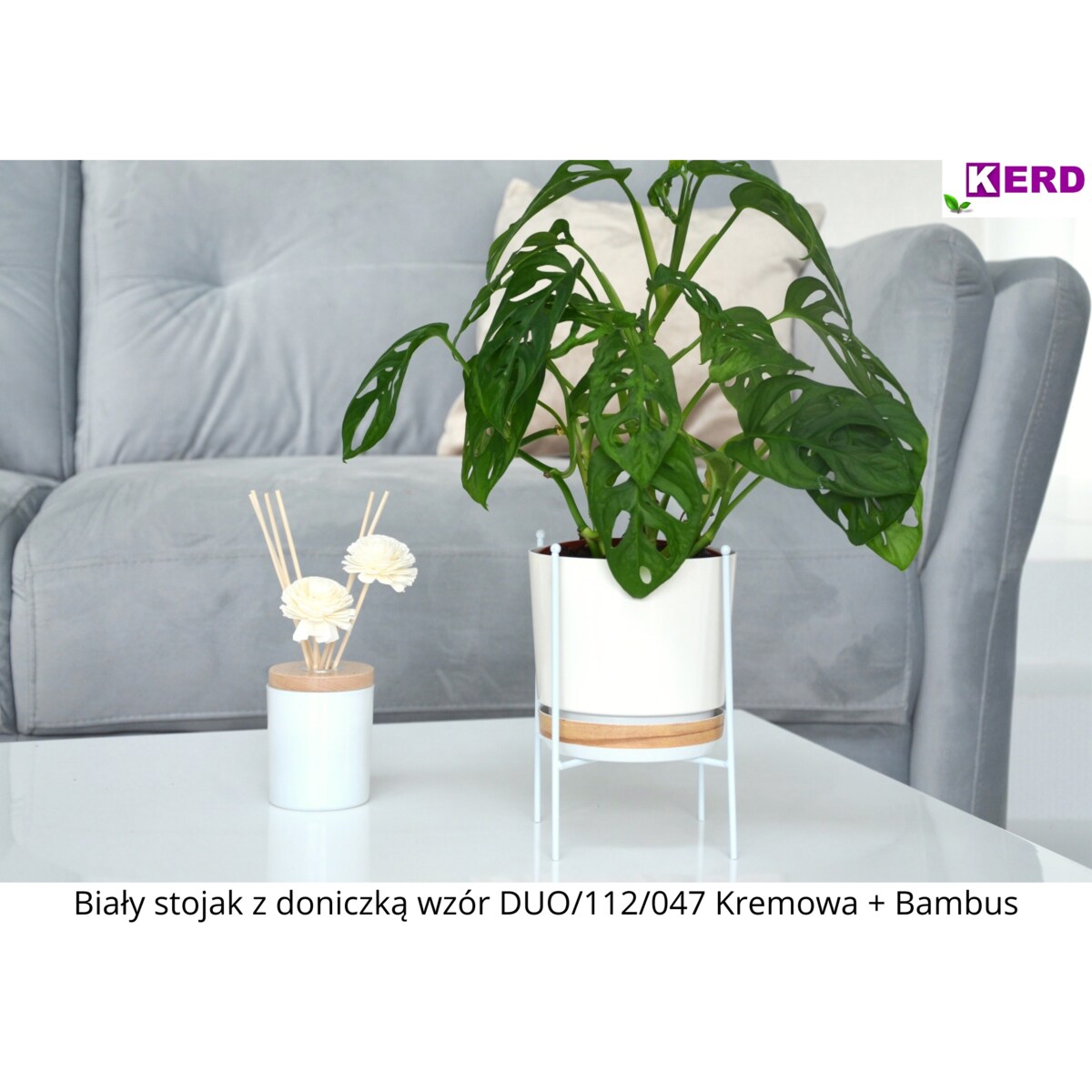 32 Doniczka DUO KREMOWA z podstawką BAMBUS dwukolorowa nowoczesna imitacja deski panelu drewniany deseń naturalny drewnopodobna duża donica