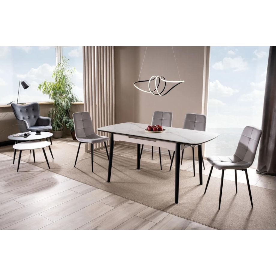 Stół rozkładany APOLLO 120(160)x80 biały marmur/czarny