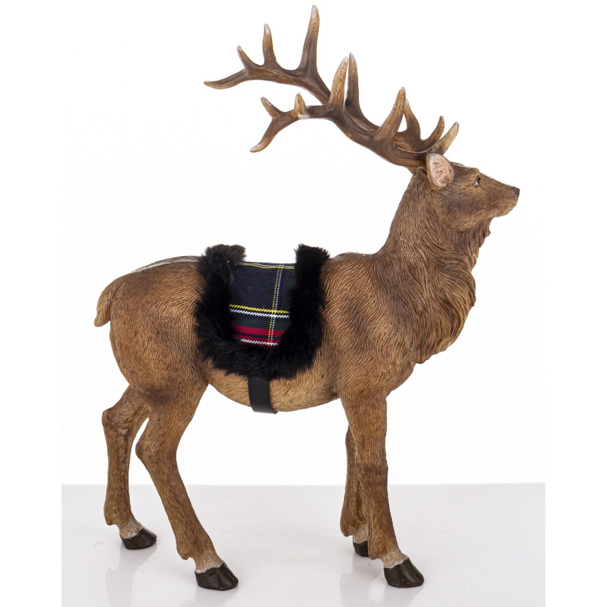 Figurka - stojący jeleń 30,5x23x11 cm OLEN-2 z futrzanym siodłem
