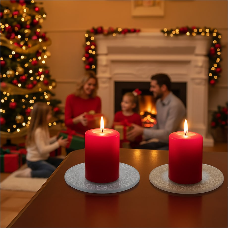 Podkładka Podstawka Pod Świecę Dekoracyjna Srebrna Z Brokatem 15 Cm