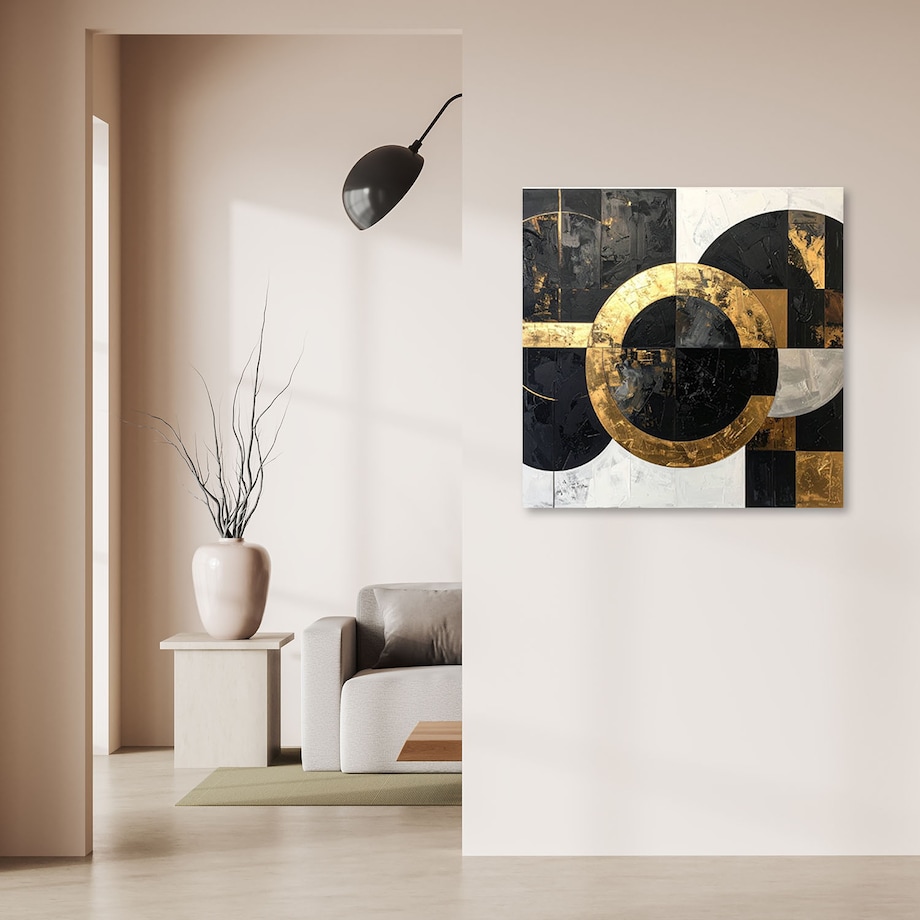 Obraz do salonu kuchni biura, Abstrakcja tekstura koła kształty czarno złoty