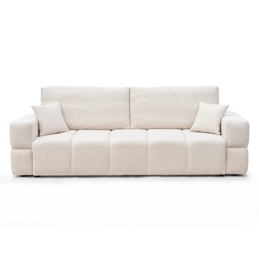 Narożnik KREMOWY tapicerowany BUENO SOFA z funkcją spania i pojemnikiem