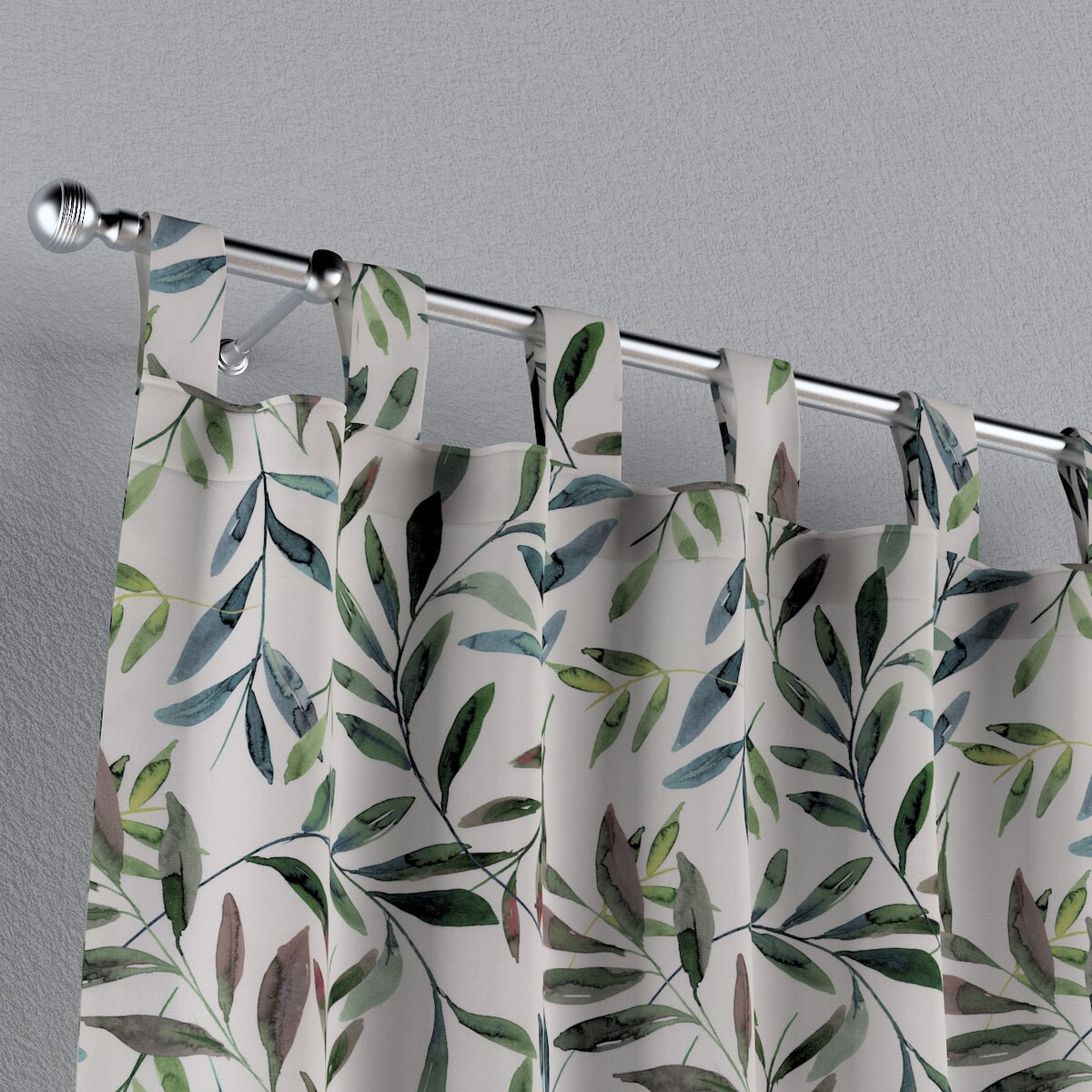 Zasłona na szelkach 1 szt. 130x260 zielone gałązki na białym tle