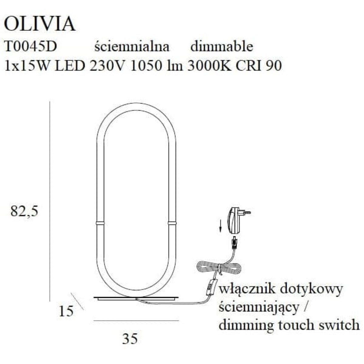 Biurkowa lampka industrialna OLIVIA T0045D Maxlight LED 15W 3000K elipsa złota biała