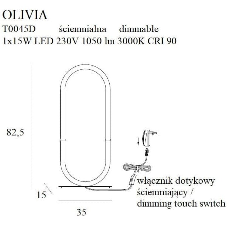 Biurkowa lampka industrialna OLIVIA T0045D Maxlight LED 15W 3000K elipsa złota biała