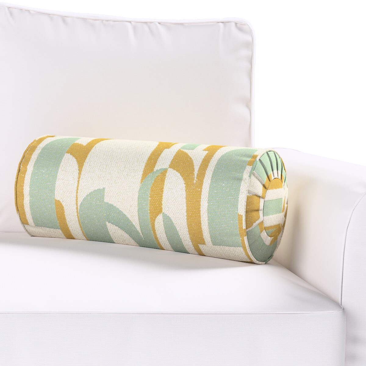 Poduszka wałek z zakładkami, miętowo-żółte wzory na kremowym tle, Ø20 x 50 cm, Cosy Home