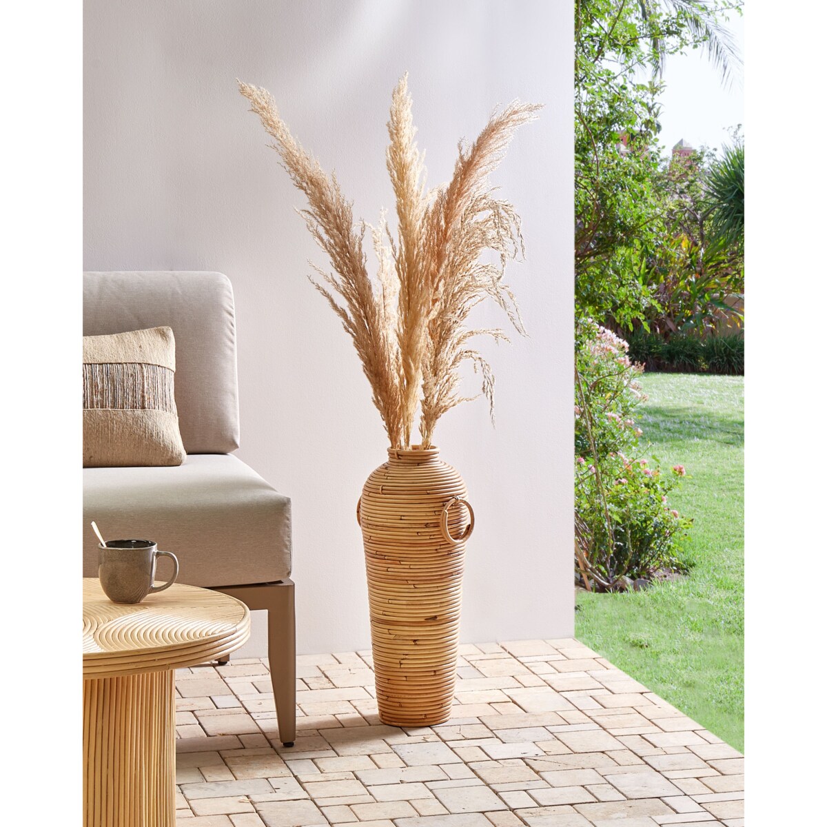 Wazon dekoracyjny ELATIA Rattan 50 cm Naturalny