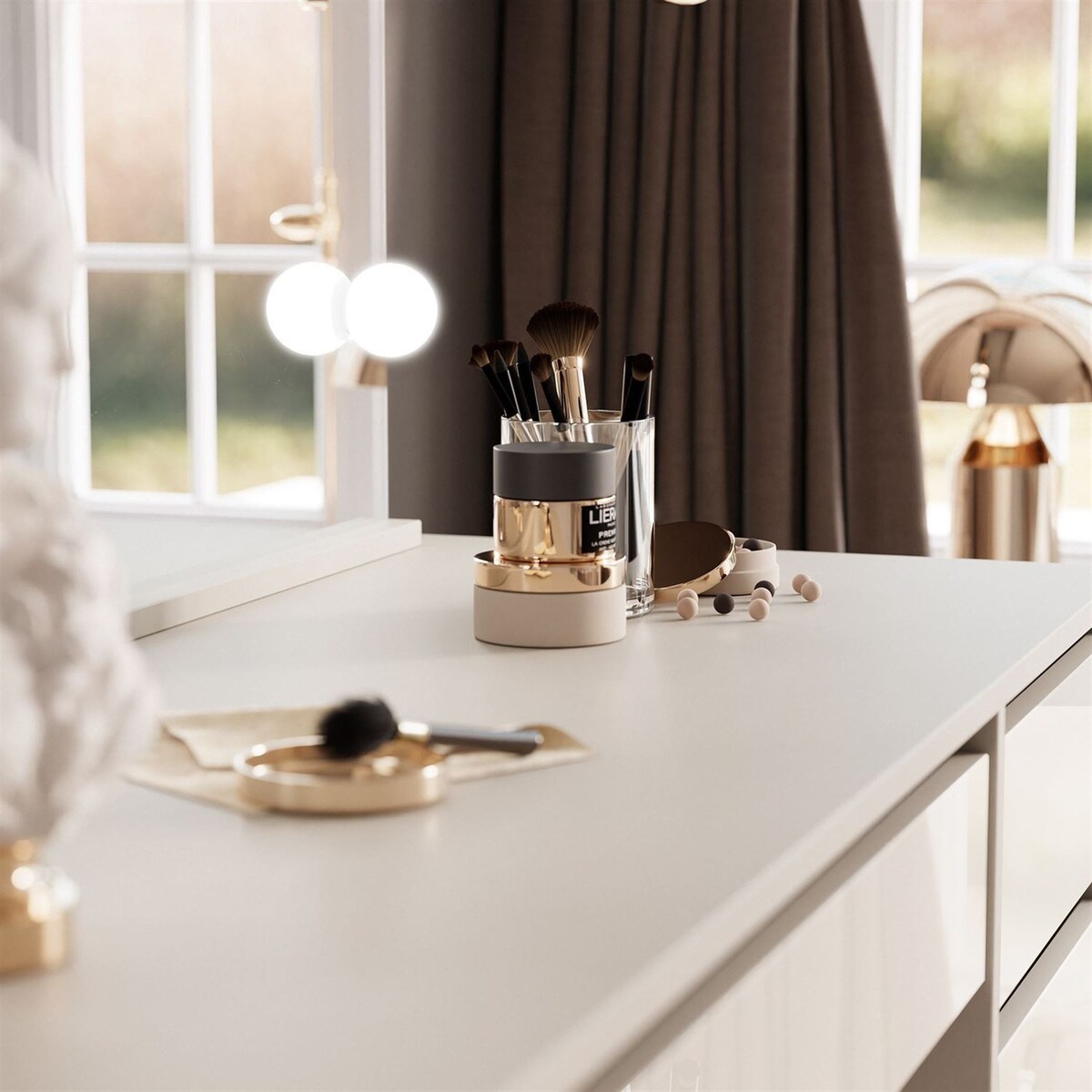 Toaletka MADA ELITE KASZMIR z lustrem i oświetleniem, kaszmir połysk