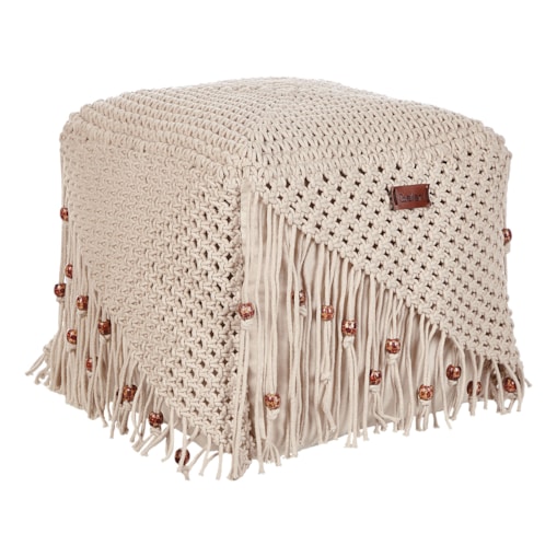 Puf bawełniany makrama 40 x 40 x 40 cm beżowy DANDAI