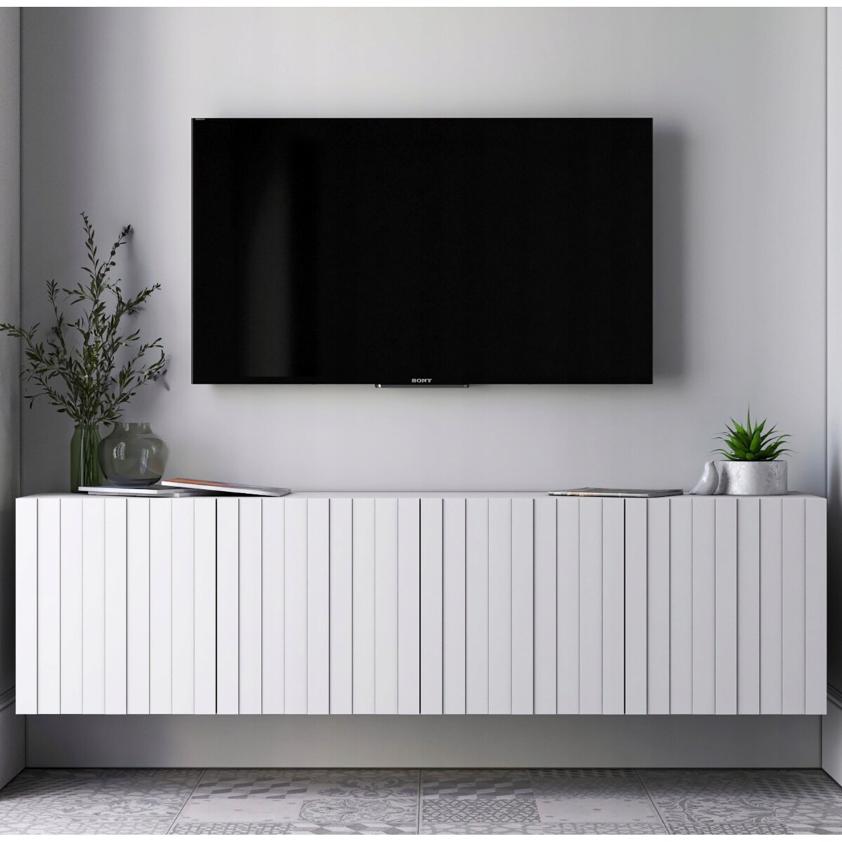 Wisząca Szafka RTV Glamour Komoda RTV Biały Mat 150 cm