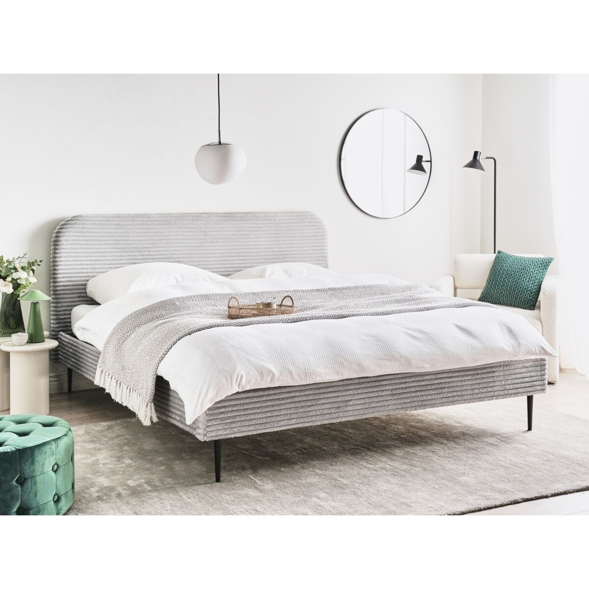 Łóżko Sztruks FLAYAT 180 x 200 cm Jasnoszary