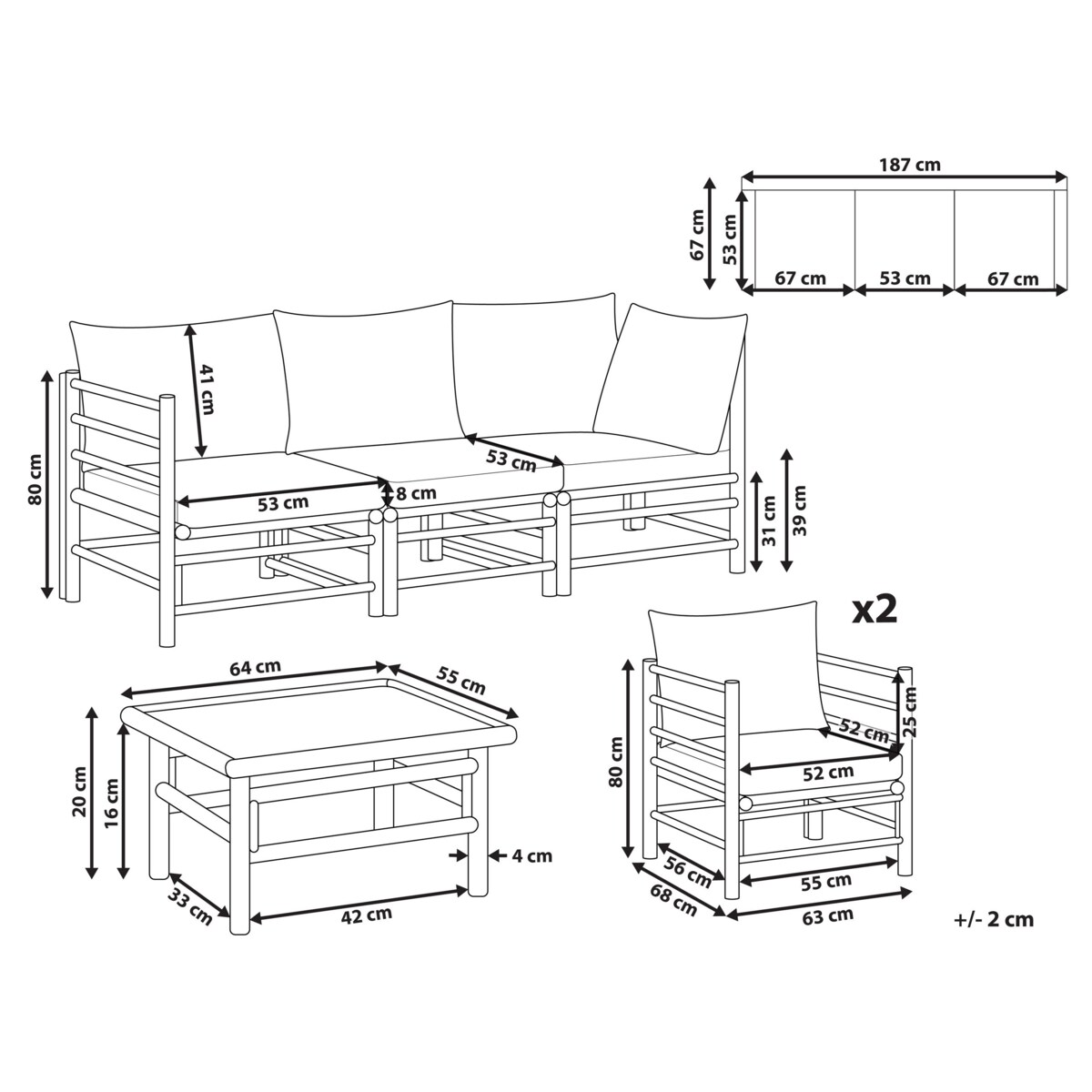 Zestaw ogrodowy ze stolikiem dla 5 osób CERRETO Drewno bambusowe Beżowoszary