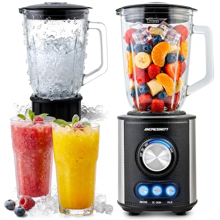 Duży blender kielichowy szklany Berdsen 800w czarny 1,5l