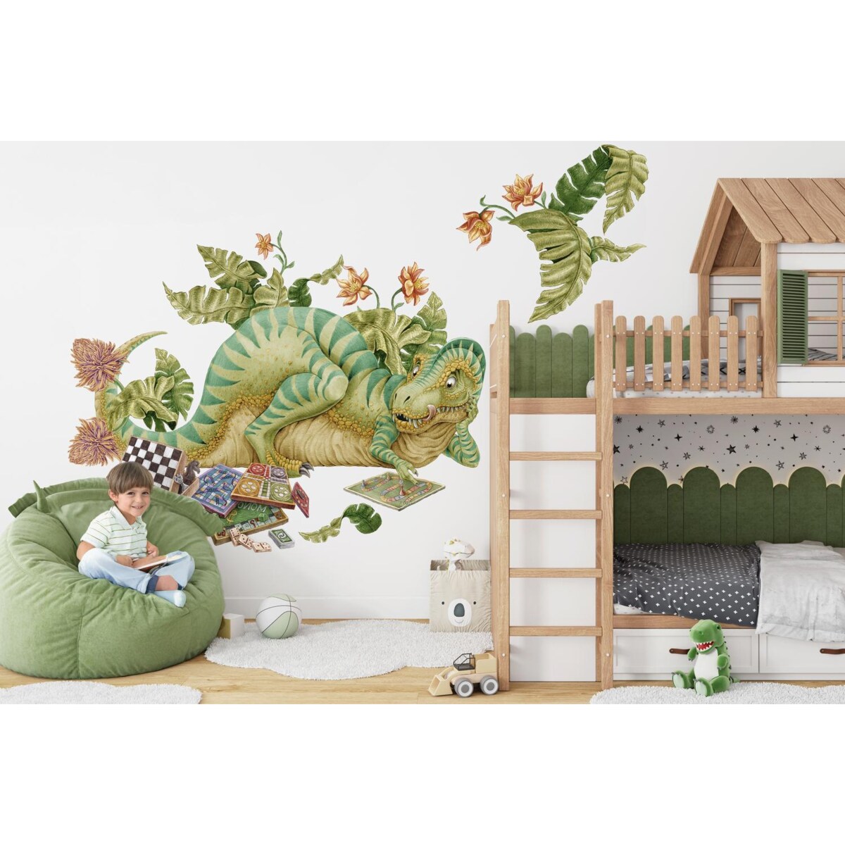 Zestaw naklejek na ścianę, Pastelowy Dinozaur z planszówką, 100cm