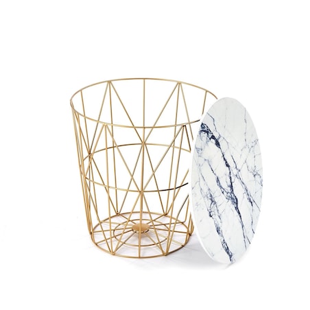 STOLIK KAWOWY Rissa złoty/biały marmur OKRĄGŁY 42cm