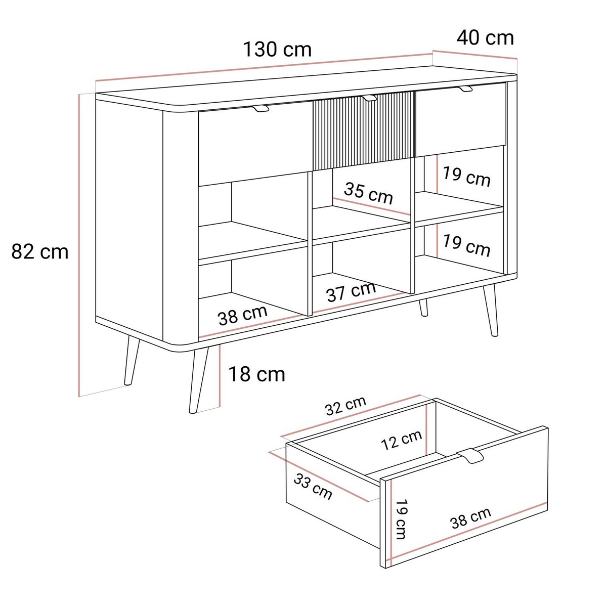 Komoda AUTUMN 3D3S na wysokich nóżkach, kaszmir / szary kamień
