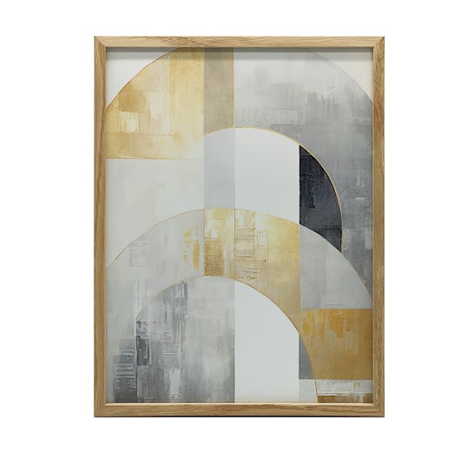 Złota Symetria: Art Deco w Abstrakcji, 50x70 cm, rama drewniana jasny dąb, papier matowy 230 gsm