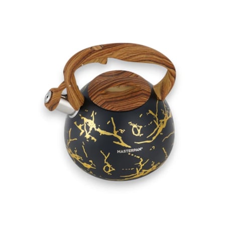 Czajnik Gazowy 2.8L Z Gwizdkiem Czarny Z Drewnianą Rączką Indukcja Gaz