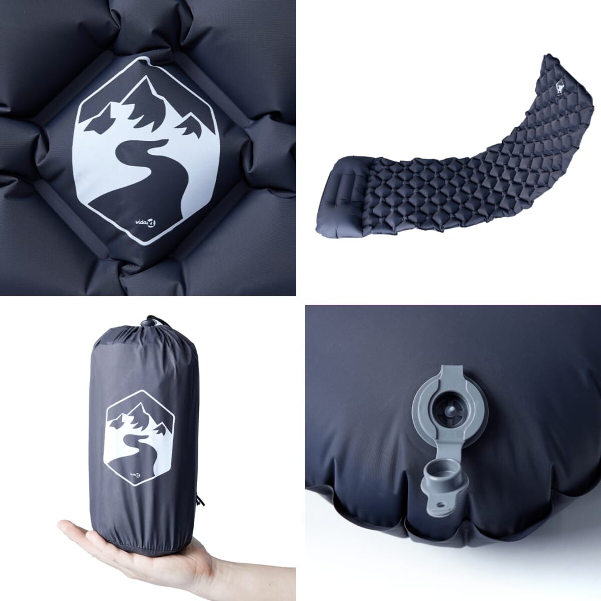 vidaXL Materac kempingowy z poduszką, 1-osobowy, szary