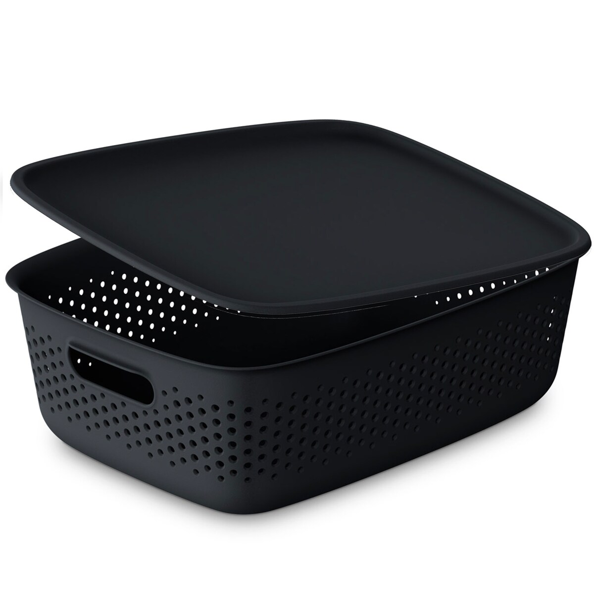 3X Pojemnik Plastikowy Ażurowy Pudełko Z Pokrywą Pojemniki Box 10L Czarny