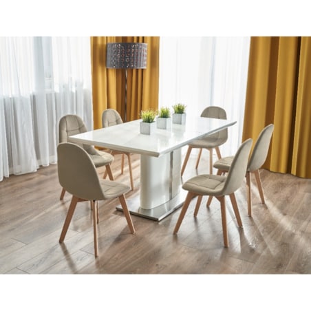 KRZESŁO skandynawskie TAPICEROWANE pikowane do kuchni salonu jadalni beżowe