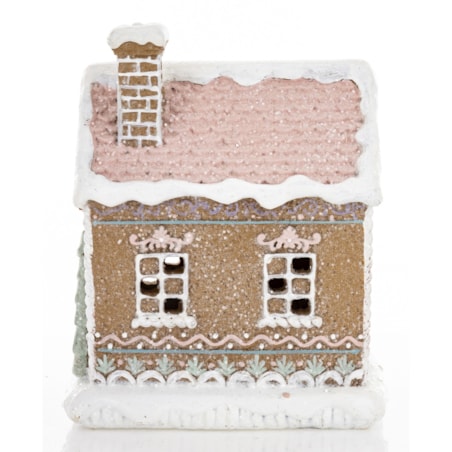 Domek piernikowy LED 15x12,5x9,5 cm z różowym dachem