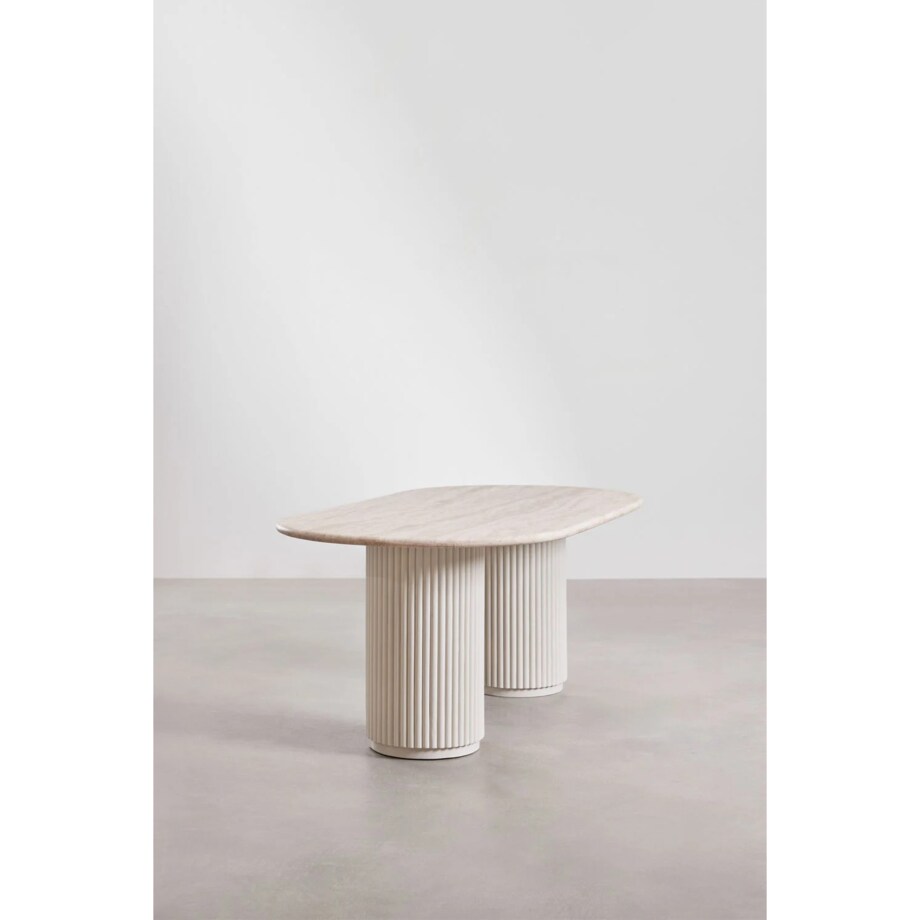 Owalny stół jadalniany 200x100 cm z trawertynu i drewna mango Norma