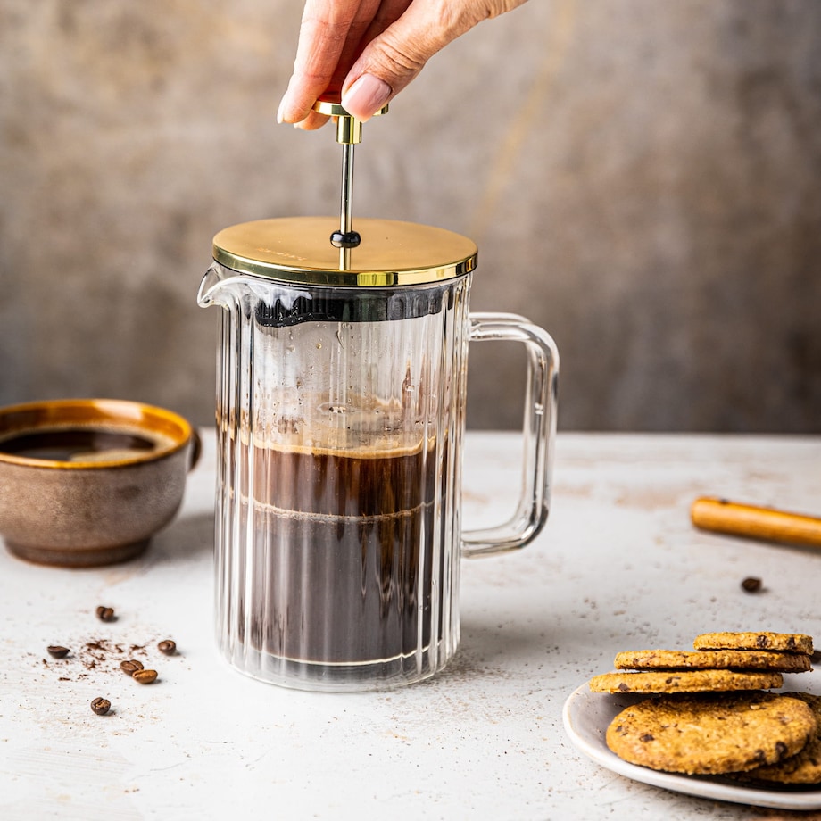 Zaparzacz do kawy herbaty szklany 350ml French Press złoty KLAUSBERG