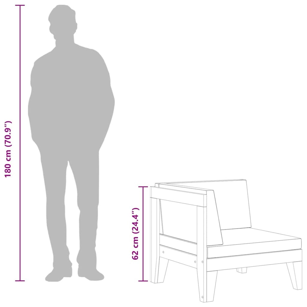vidaXL Moduł sofy narożnej, kremowe poduszki, drewno akacjowe