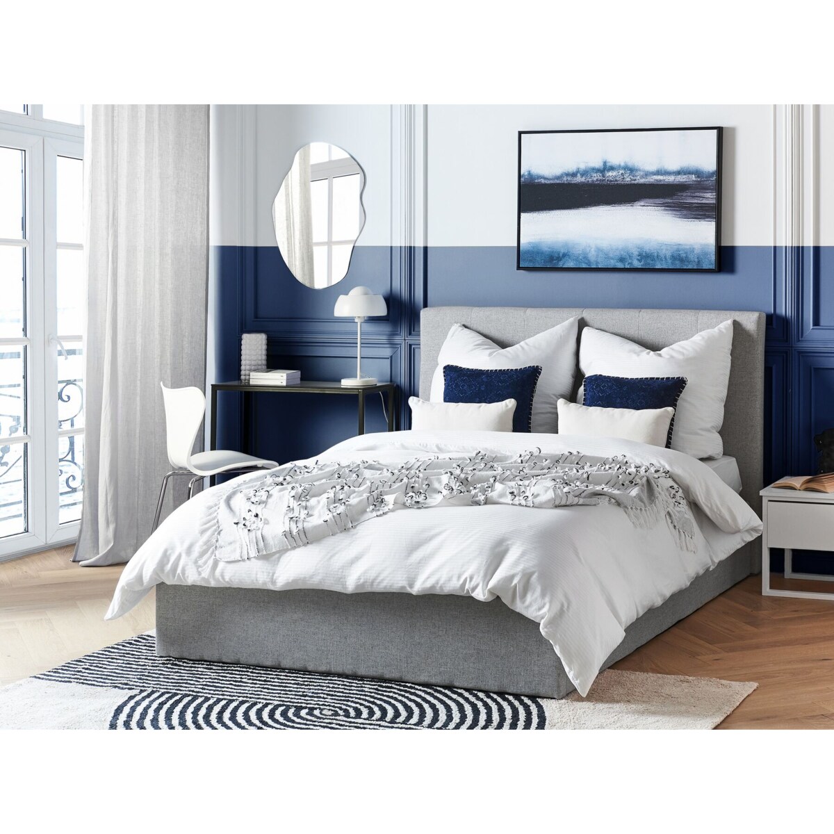 Łóżko z pojemnikiem tapicerowane 140 x200 cm szare LORIENT