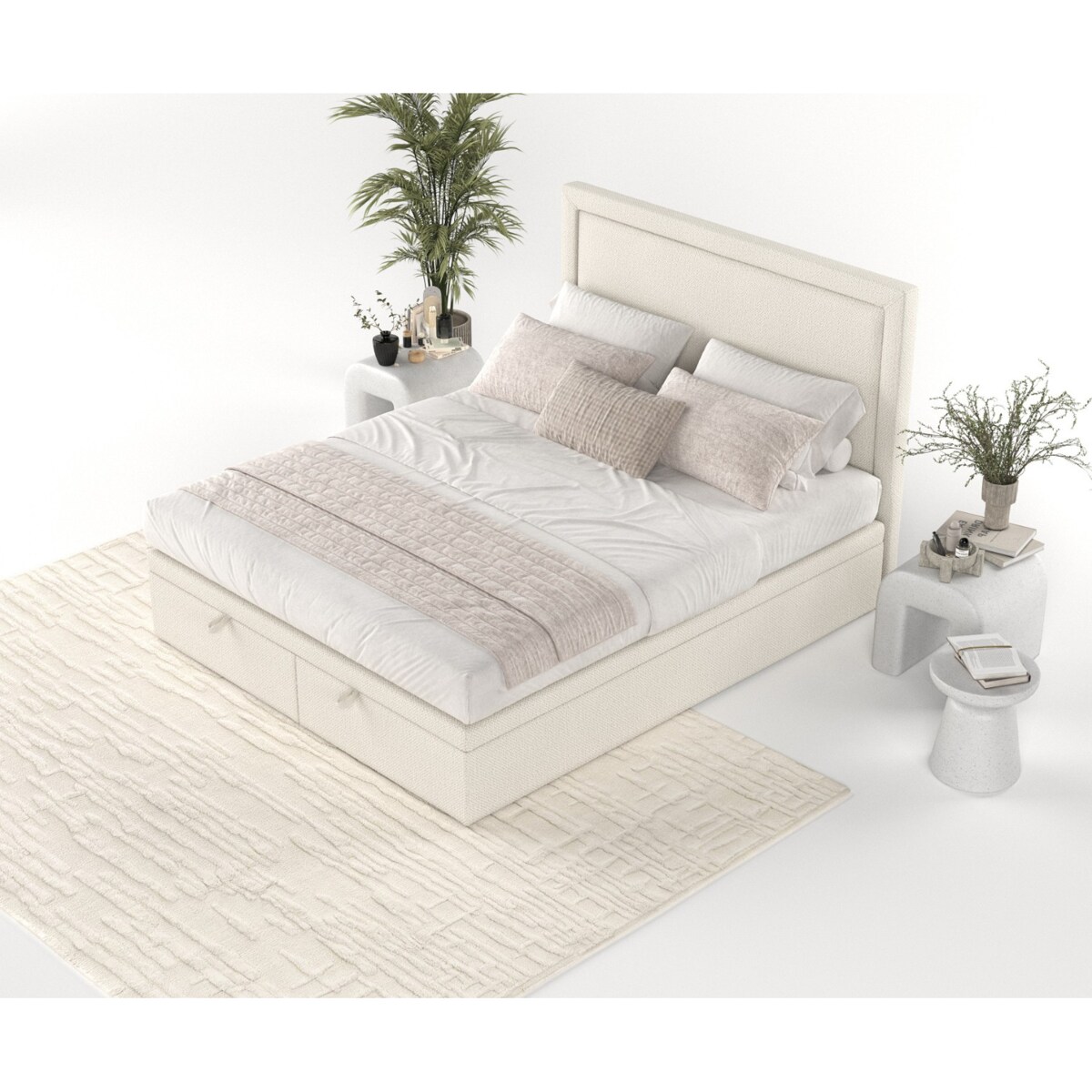 Łóżko tapicerowane SALMA 120x200 z pojemnikiem, Jasny Beż, tkanina Alta 02