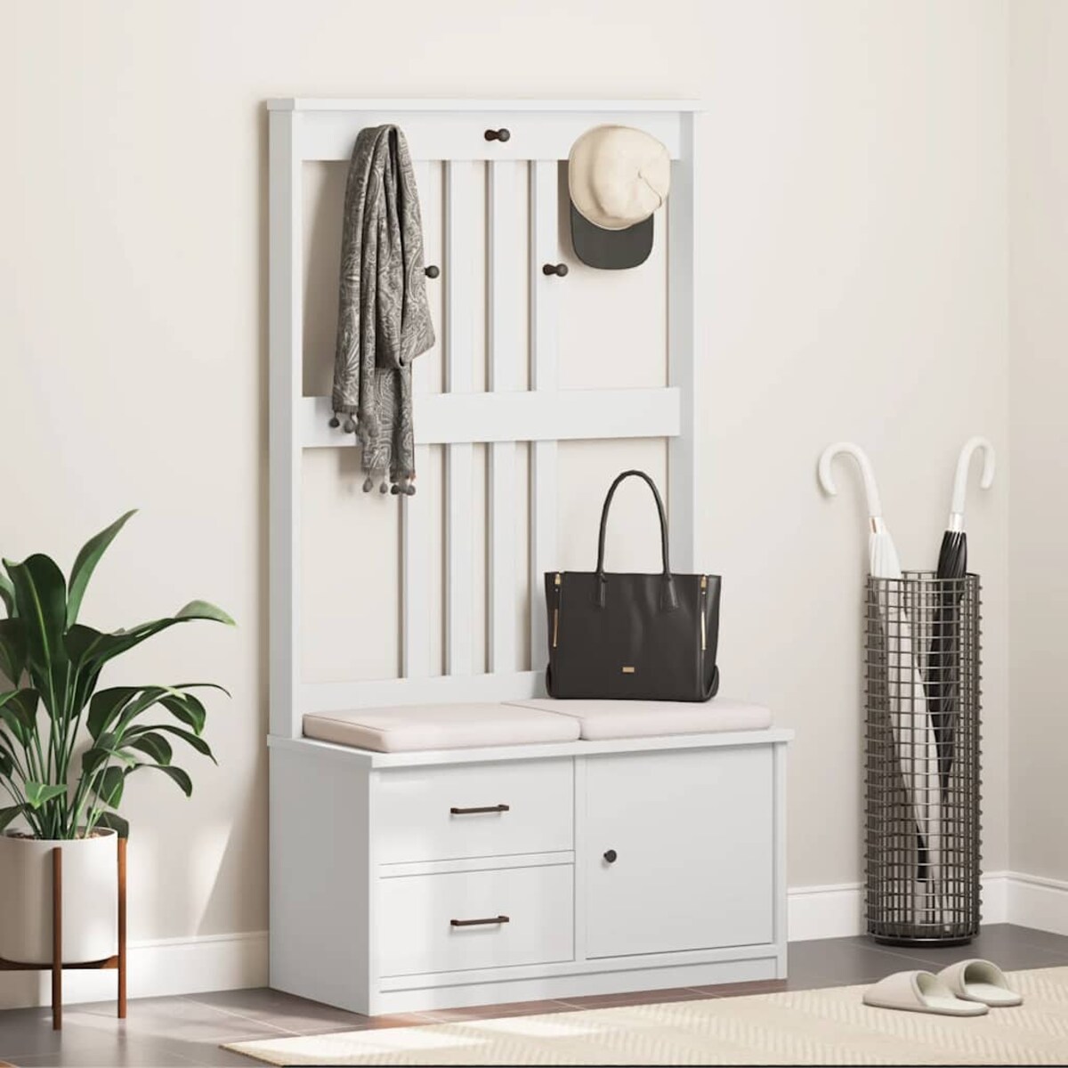 vidaXL Drzewko do przedpokoju „SANDNES” białe lite drewno sosnowe