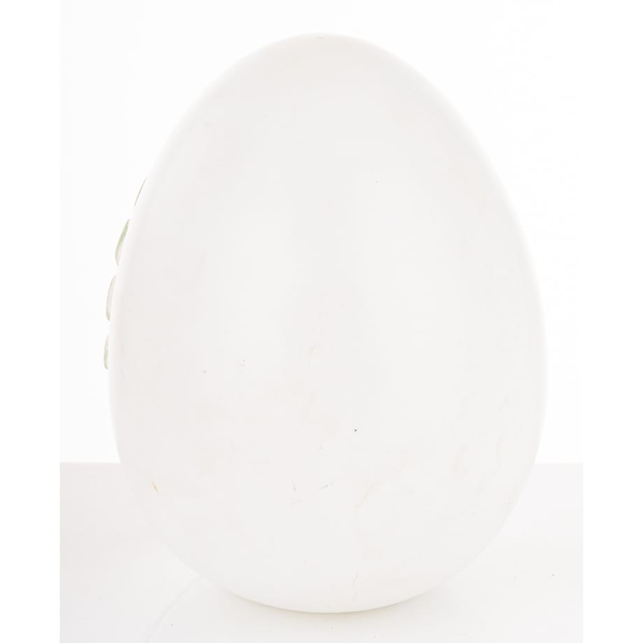 Dekoracja - jajko ozdobne 18x13x13 cm PISANKA biała z króliczką i kwiatami