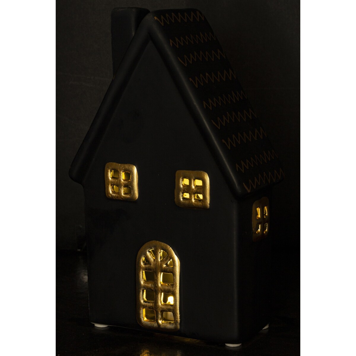 Dolomitowy czarny domek LED 19x12x6,5 cm JOUDA