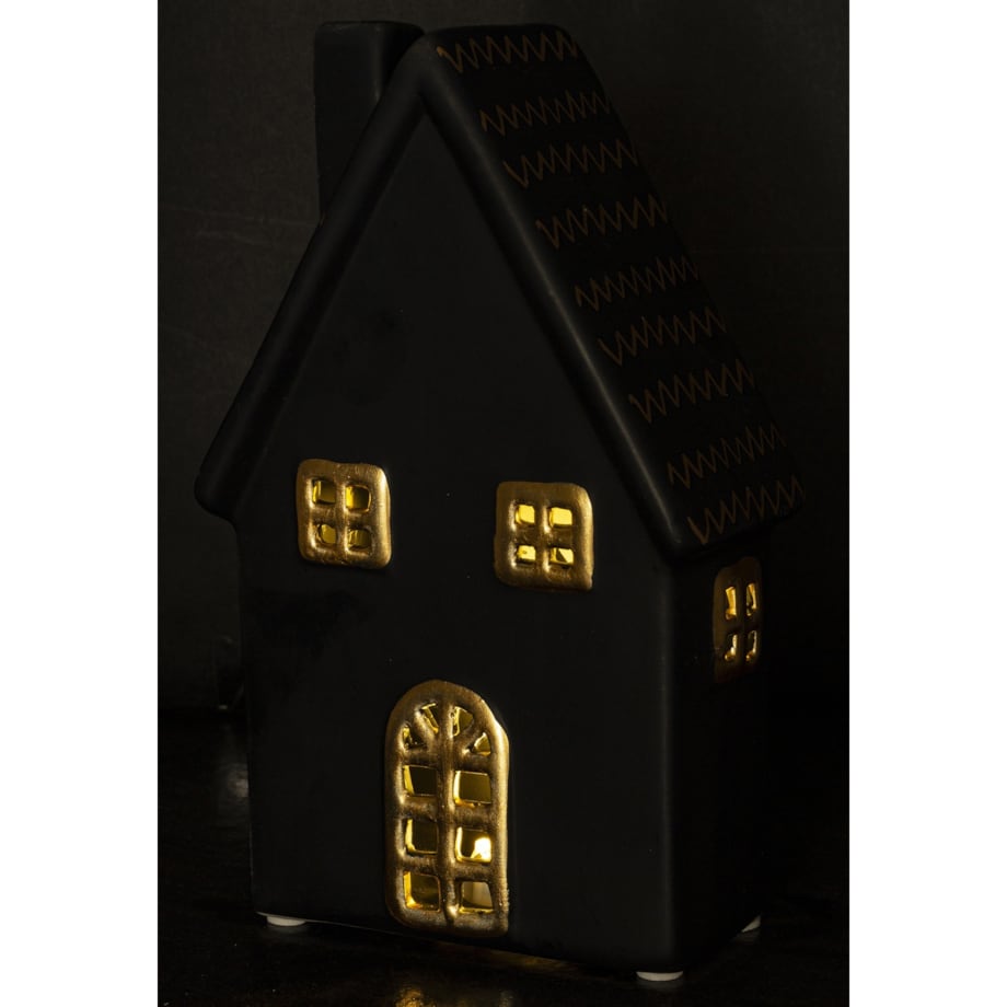 Dolomitowy czarny domek LED 19x12x6,5 cm JOUDA