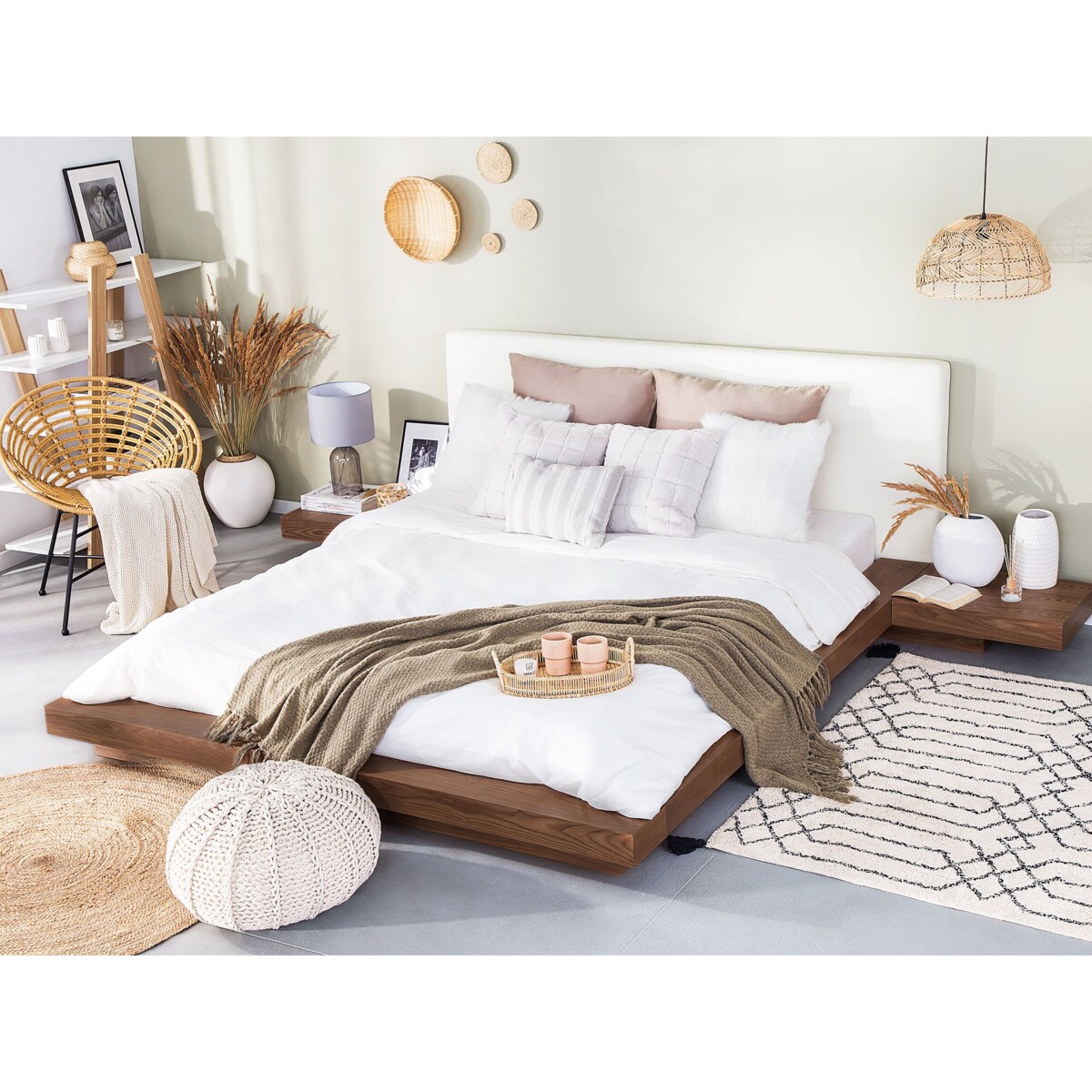 Łóżko z LED i stolikami nocnymi 160 x 200 cm brązowe ZEN