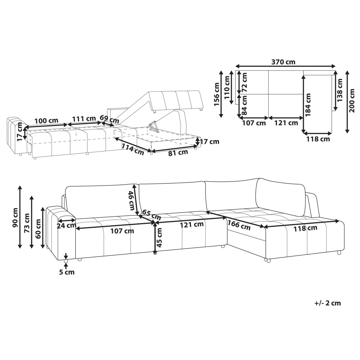 Sofa narożna lewostronna INNVIK Jasnobrązowy Tkanina Lewostronny
