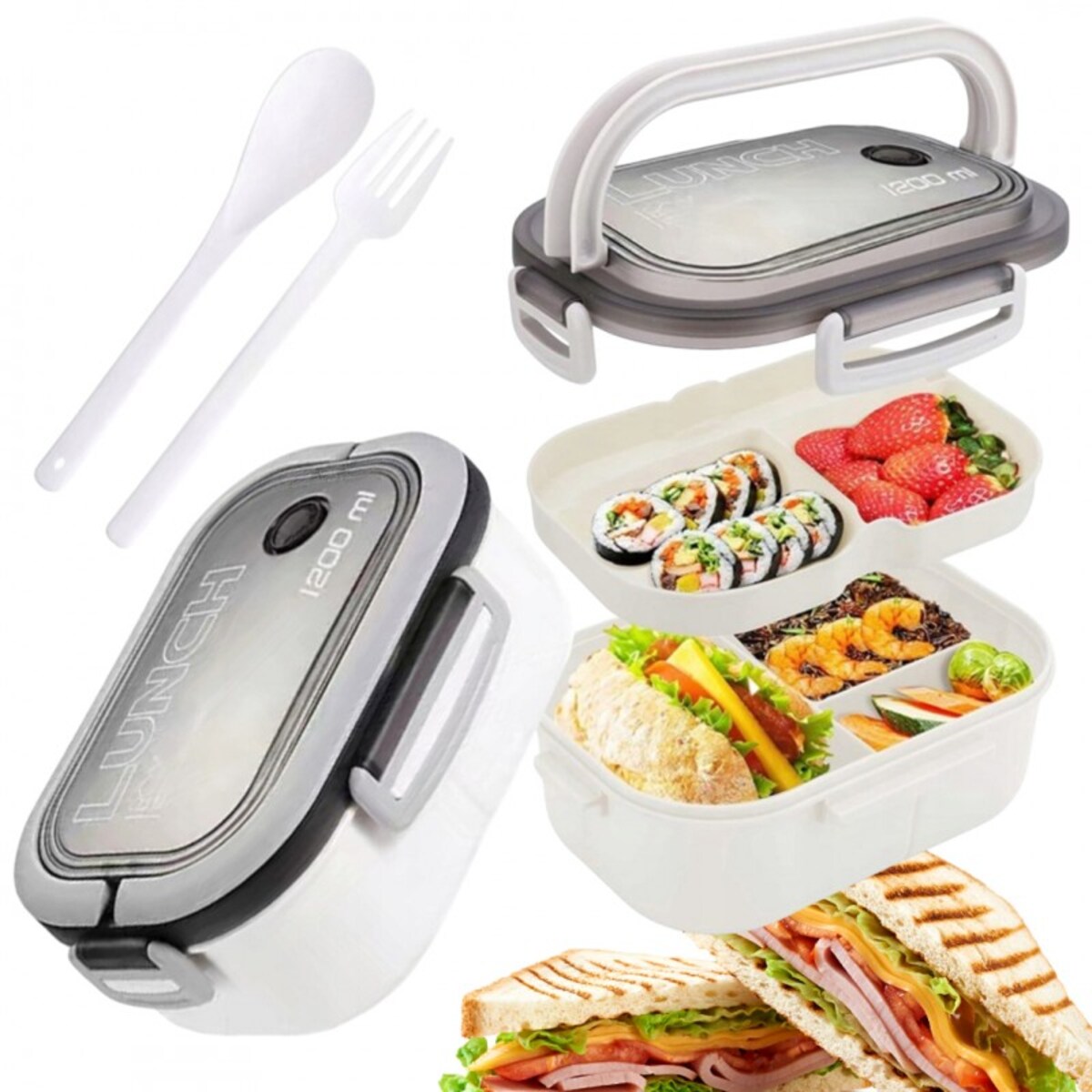 Śniadaniówka LUNCH BOX ze sztućcami 21 x 14,5 x 8cm biały PJM44B