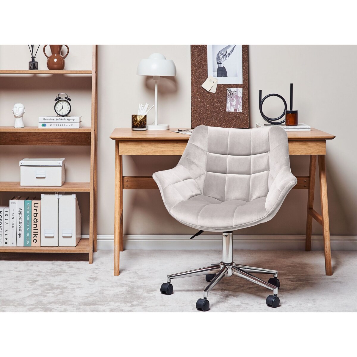 Krzesło biurowe regulowane welurowe szare LABELLE