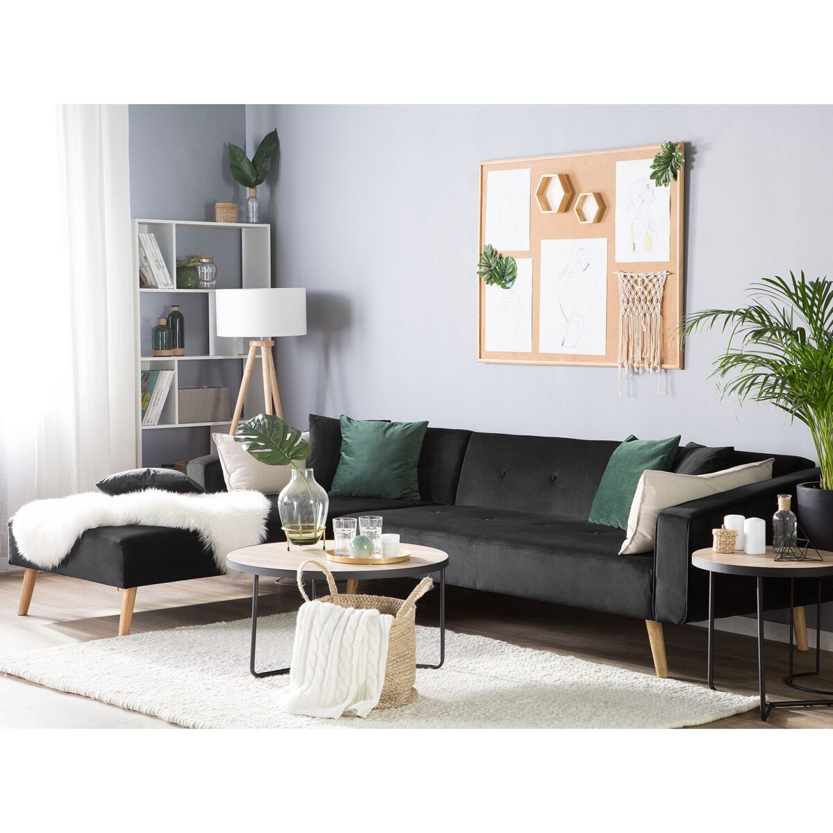 Narożnik welurowy prawostronny rozkładany czarny VADSO