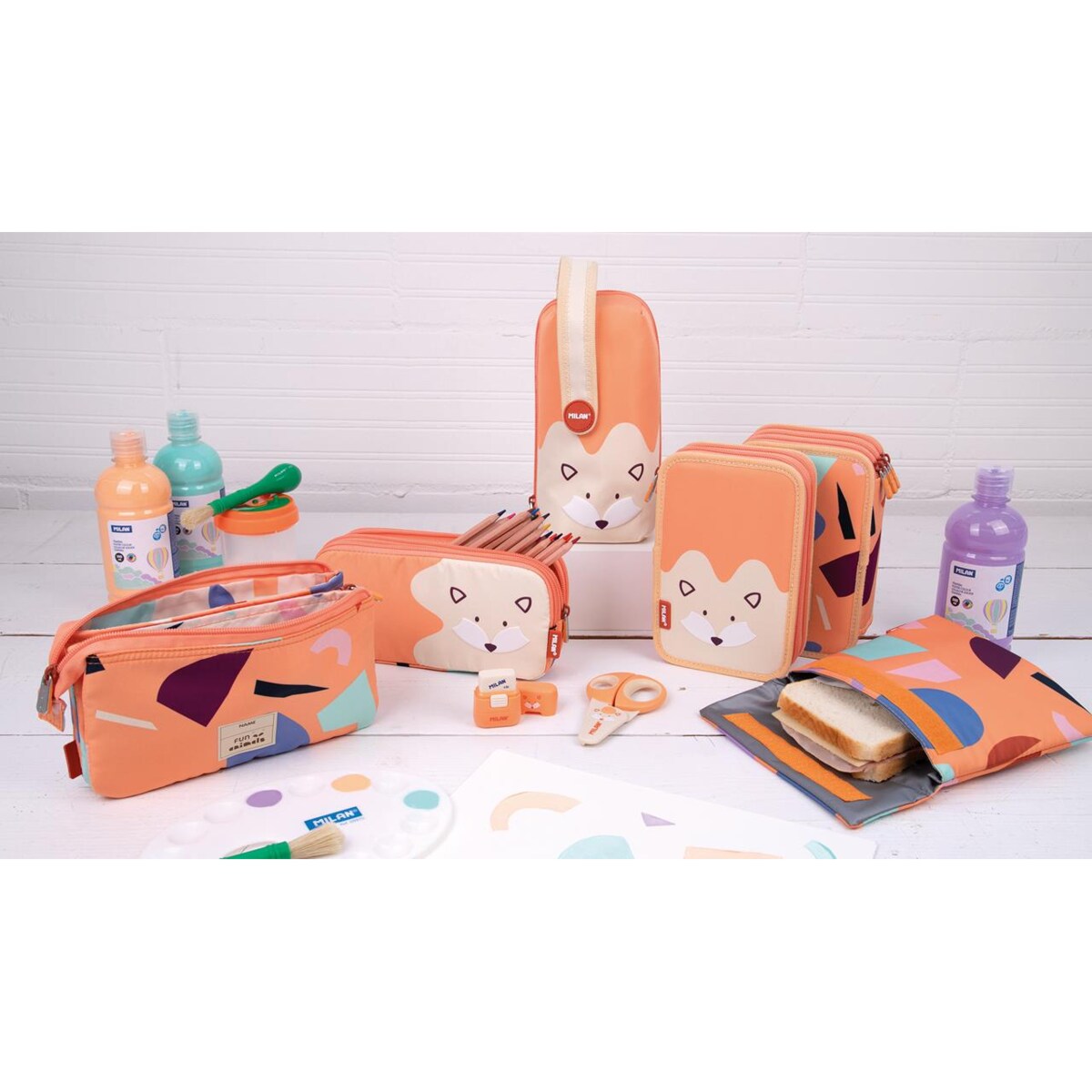 Piórnik 3-poziomowy z wyposażeniem MILAN FUN ANIMALS pomarańczowy
